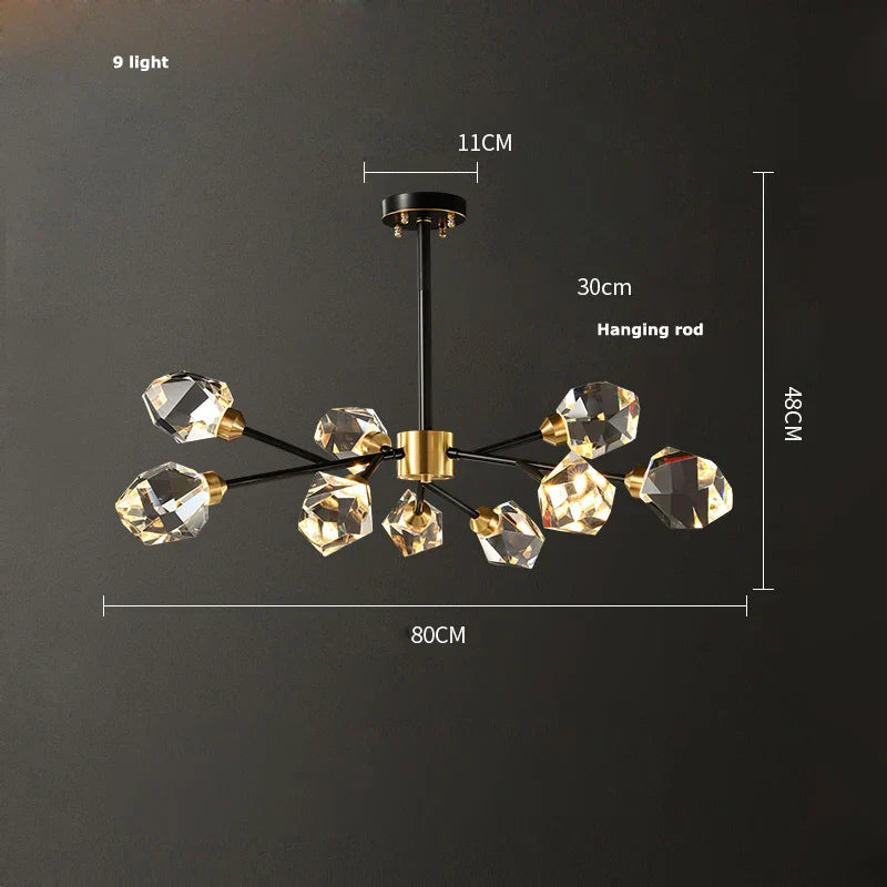 DecorBites™ Black Crystal Copper Chandelier LED Hanging Lamps for Dinning Room