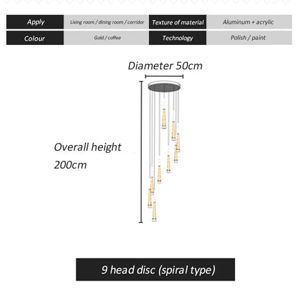 DecorBites™ LED Spiral Chandelier Black Chrome Gold Pendant Light Modern Stairwell Lighting