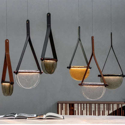 DecorBites™ Handmade Leather Glass Pendant Lamp for Room Restaurant Bedside - Modern Style