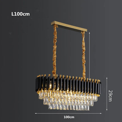 DecorBites™ Black Gold Metal LED Chandelier Living Room Dining Modern Lustre Crystal Hanging Lamp