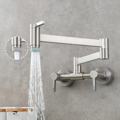 DecorBites™ Brushed Gold Brass Wall-Mounted Kitchen Faucet with Foldable Spout