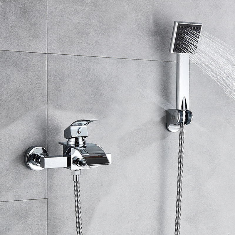DecorBites™ Black Wall Mount Bathtub Shower Faucet with Waterfall Spout