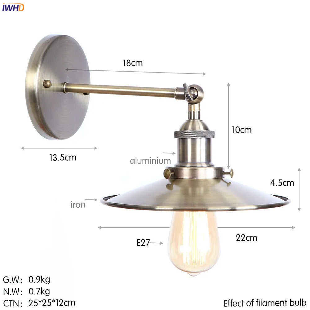 DecorBites™ Antique Gold Rustic Wall Lamps Bathroom Stair Mirror Light Loft Decor Industrial