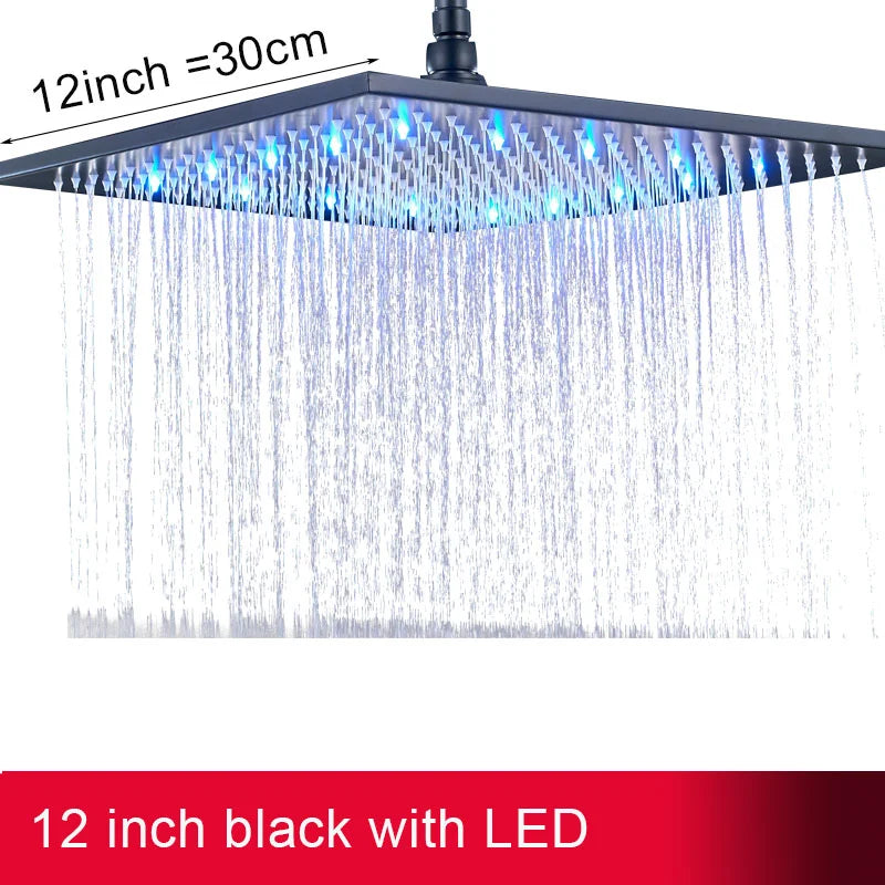 DecorBites™ 16" Square LED Light Rainfall Shower Head - Color Changing Brass Showerhead