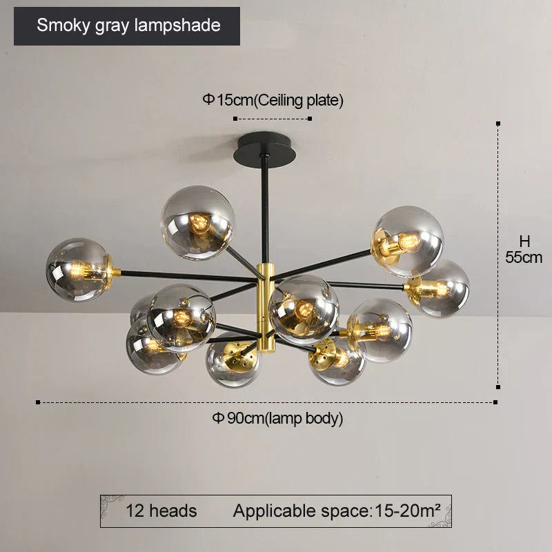 DecorBites™ Glass Ball LED Chandelier: Retro Round Wrought Iron Indoor Lighting for Kitchen, Living Room, Farmhouse