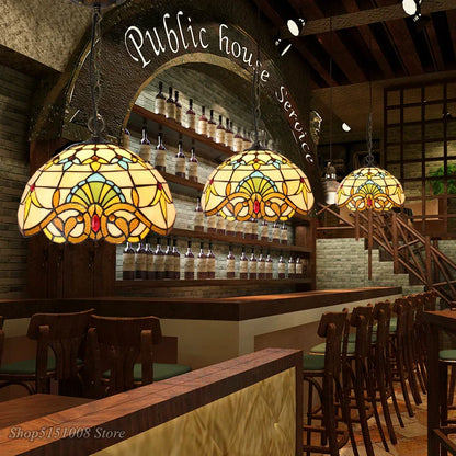 DecorBites™ Baroque Tiffany Pendant Light Stained Glass Chandelier for Home Dining Room E27