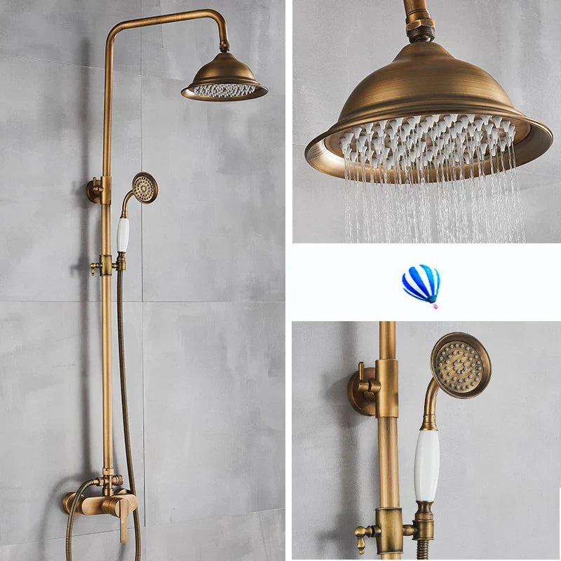 DecorBites™ Antique Brass Shower Set with Handshower, Rainfall Tap Crane
