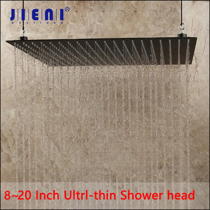DecorBites™ 8-20" Black Ultra-thin Rain Shower Head for Bathroom Square Rainfall Faucet