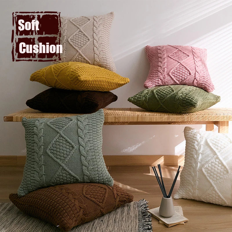 ™ Knitted Rhombus Pillowcase: Super Soft Throw Pillow Cover for Home Decor