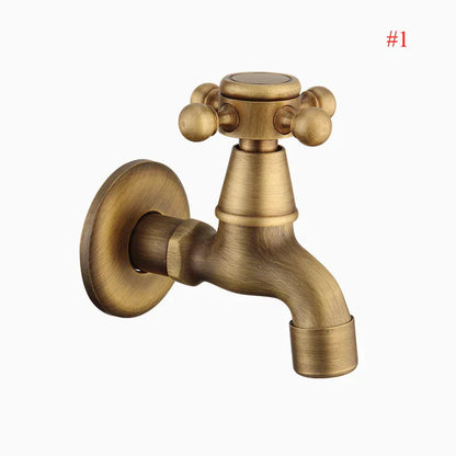 DecorBites™ Antique Brass Wall Mount Bibcock Garden Faucet Small Pool Tap