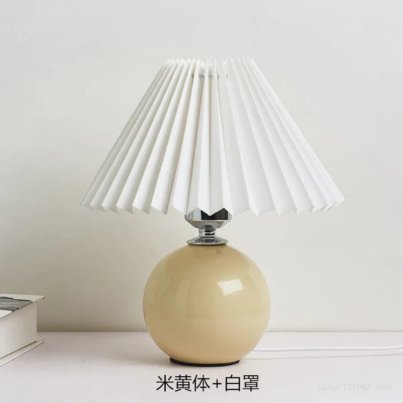 DecorBites™ Japanese Ceramic Table Lamps Living Room Pleated Skirt Lampshade Warm Bedroom Lighting