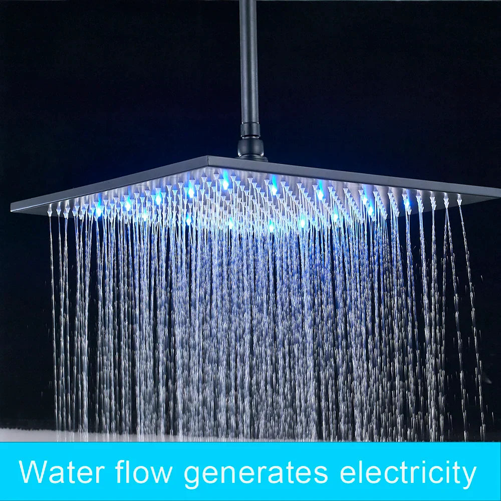 DecorBites™ 16" Square LED Light Rainfall Shower Head - Color Changing Brass Showerhead