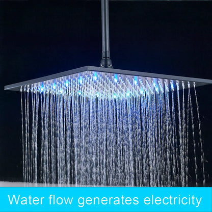 DecorBites™ 16" Square LED Light Rainfall Shower Head - Color Changing Brass Showerhead