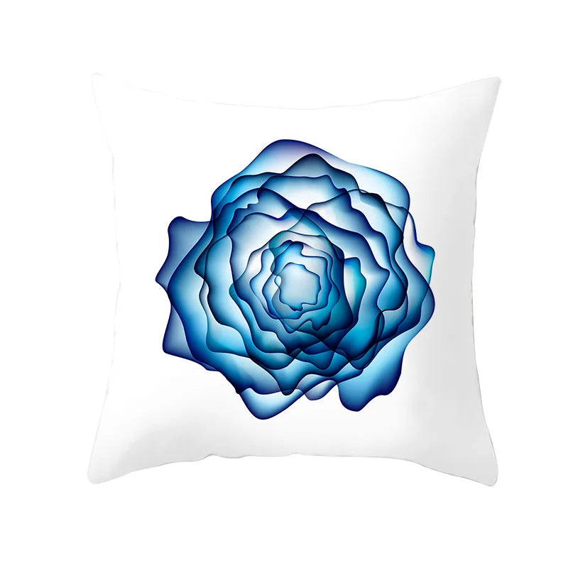 DecorBites™ Blue Ink Gold Edge Geometric Cushion Cover - Polyester Throw Pillow Case