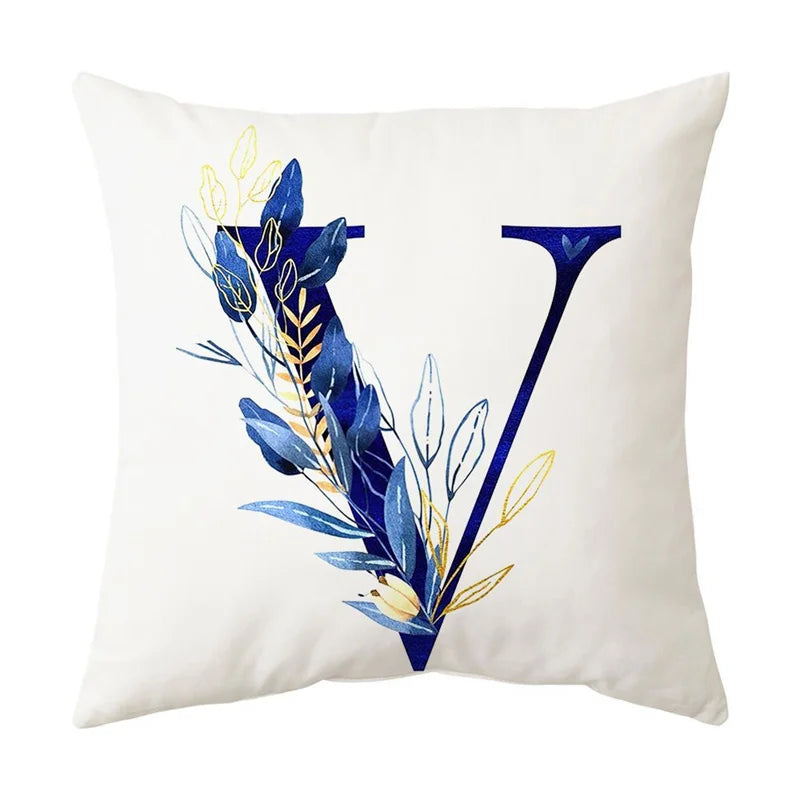 DecorBites™ Blue Alphabet Flower Letter Pillowcase for Home Decor