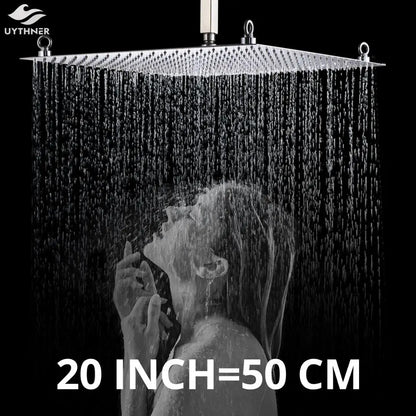 DecorBites™ 20 Inch Luxury Chrome Square Shower Head Stainless Steel Ultrathin Rainfall Head