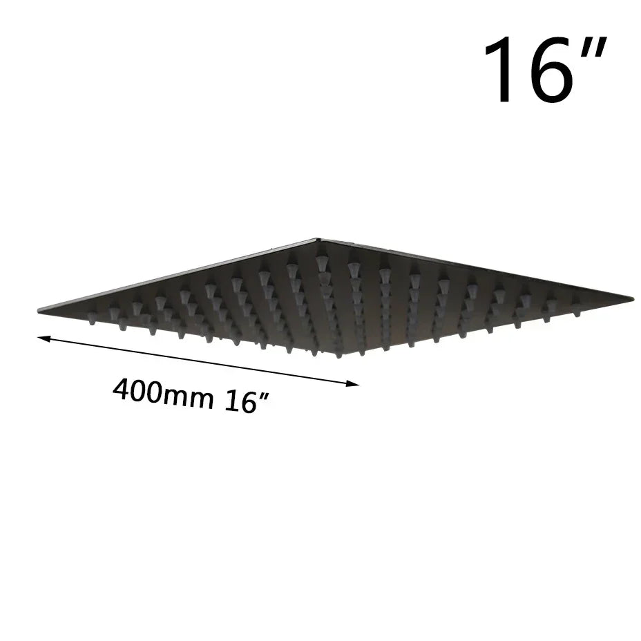 DecorBites™ 8-20" Black Ultra-thin Rain Shower Head for Bathroom Square Rainfall Faucet