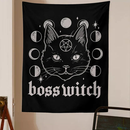 DecorBites™ Cat Witchcraft Black Tapestry Wall Hanging Baphomet Occult Home Decor