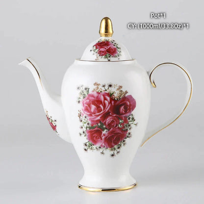 DecorBites™ Bone China Tea Set: Cup, Saucer, Mug, Sugar Pot, Jug, Teapot