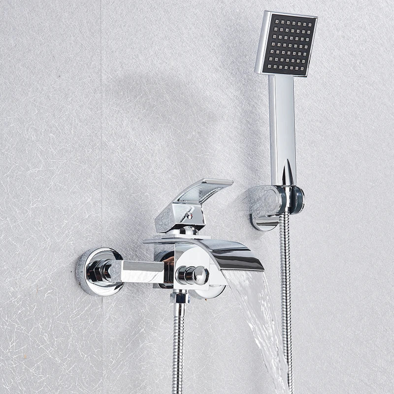 DecorBites™ Black Wall Mount Bathtub Shower Faucet with Waterfall Spout