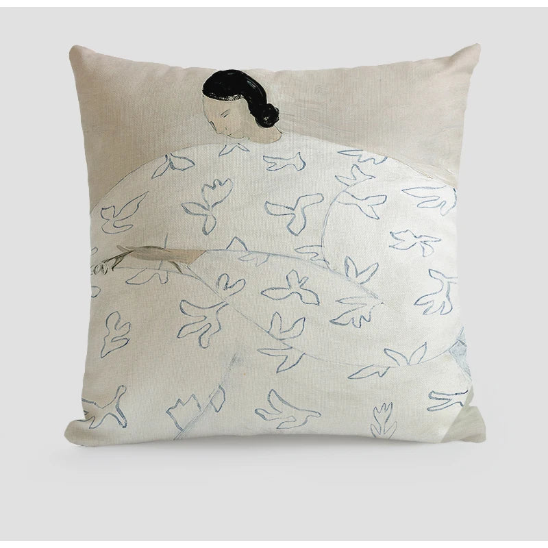 DecorBites™ Japanese Art Handmade Square Cushion Cover 45x45 for Literary Youth Fashion