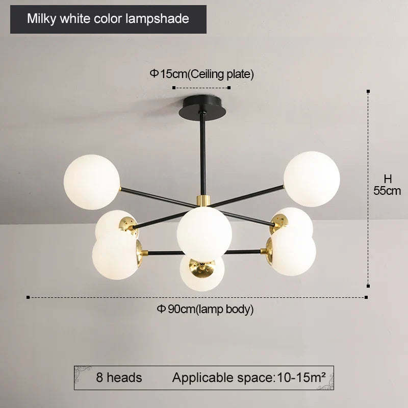 DecorBites™ Glass Ball LED Chandelier: Retro Round Wrought Iron Indoor Lighting for Kitchen, Living Room, Farmhouse