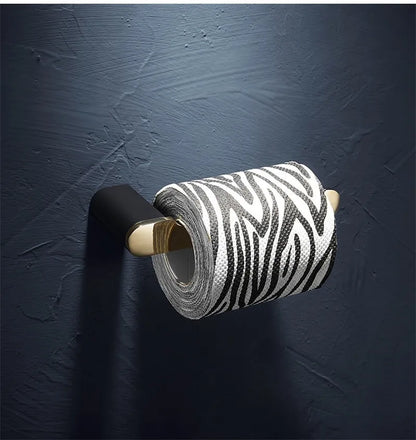 DecorBites™ Gold & Black Bathroom Set - Shelf, Towel Rack, Holder, Brush Holder & More