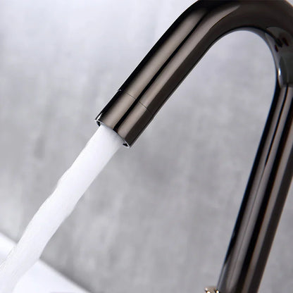 DecorBites™ Gray Brass Basin Faucets, Deck Mounted Double Handle Bathroom Sink Tap