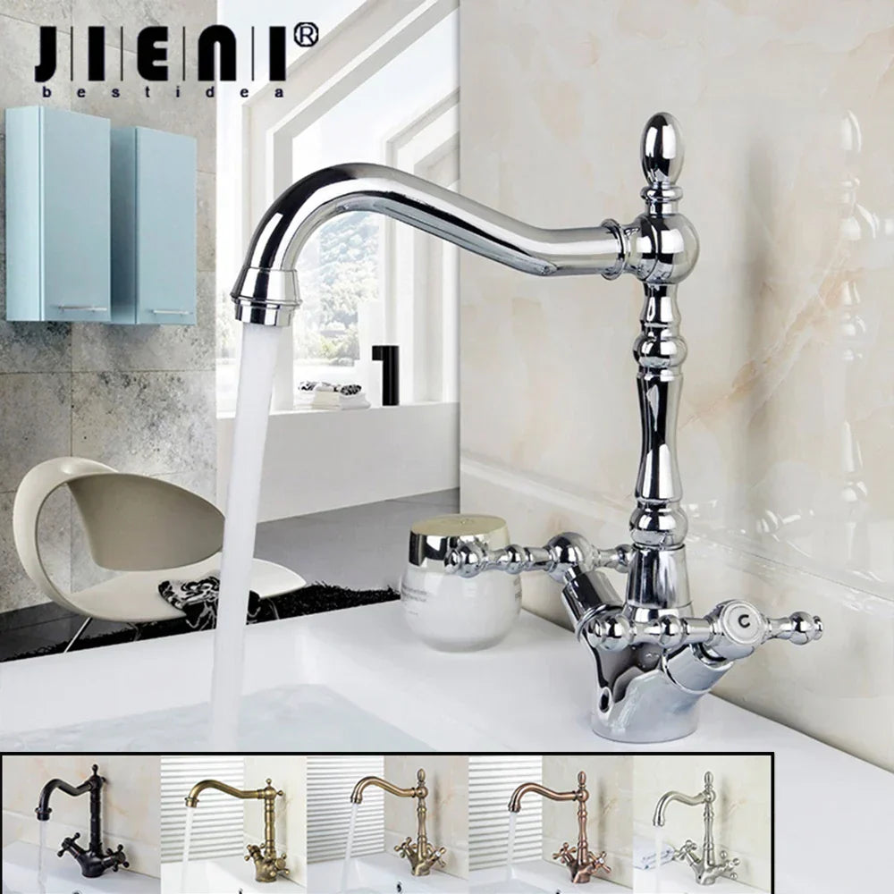 DecorBites™ Antique Brass Dual Handle Swivel Sink Faucet Rotated Mixer Tap