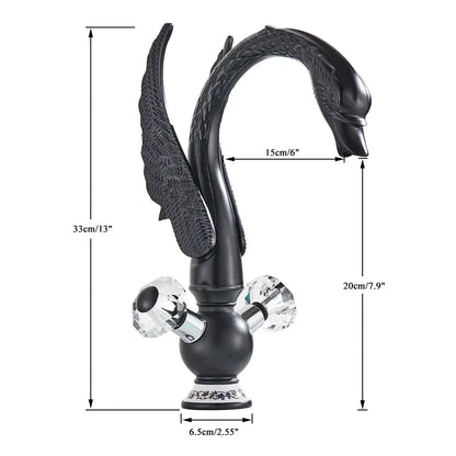 DecorBites™ Gold Swan Basin Faucet: Deck Mounted Bathroom Mixer Tap with Hot and Cold Water