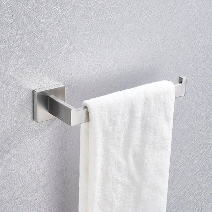 DecorBites™ Brushed Nickel Bathroom Hardware Set: Robe Hook, Towel Rail, Bar Rack, Shelf, Tissue Holder