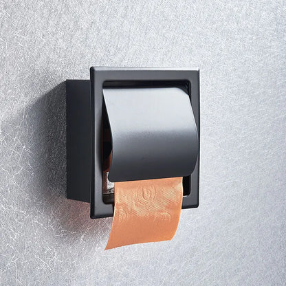 DecorBites™ Bathroom Paper Holder Matte Black/Chrome Wall-Mounted Towel Rack & Roll Paper Box