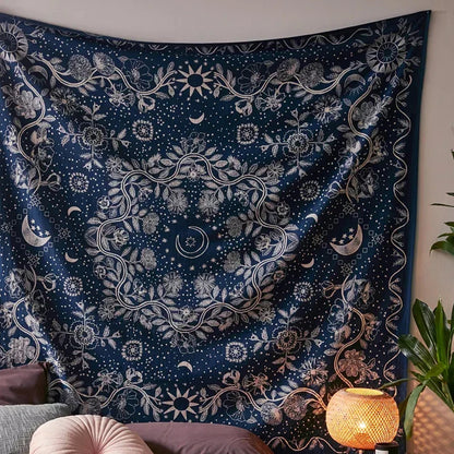 DecorBites™ Celestial Floral Moon Phase Tapestry: Hippie Boho Room Decor & Wall Art