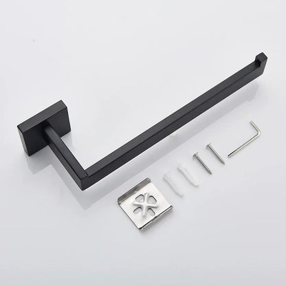 DecorBites™ Black Bathroom Accessories Set: Robe Hook, Towel Rail, Shelf, Paper Holder
