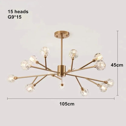 DecorBites™ Crystal LED Chandelier: Modern Nordic Design Copper Ceiling Light Fixture