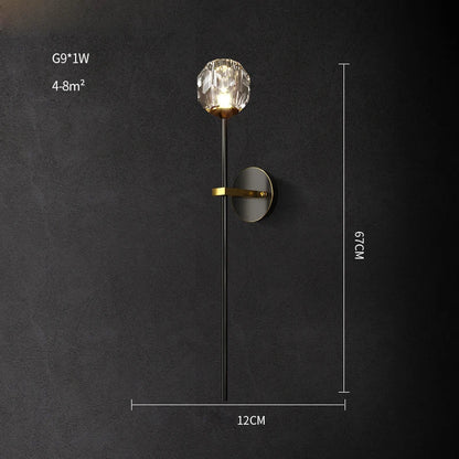 DecorBites™ Black Gold Copper Crystal LED Wall Sconce Light for Bedroom Corridor