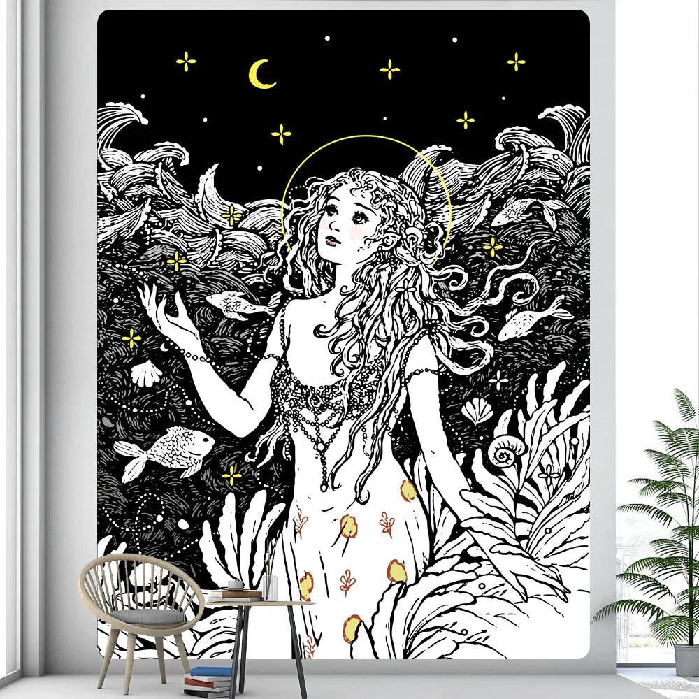 DecorBites™ Boho Girl Tapestry: Hippie Yoga Mat, Sofa Blanket, Home Decor Art