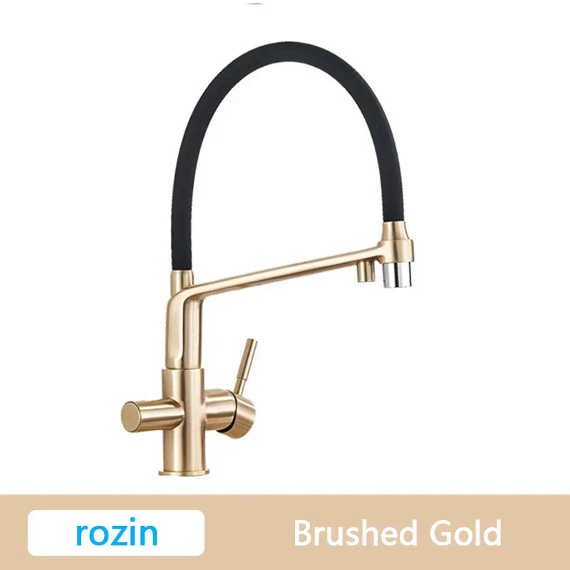 DecorBites™ Brushed Gold Swivel Kitchen Faucet with Purification Function