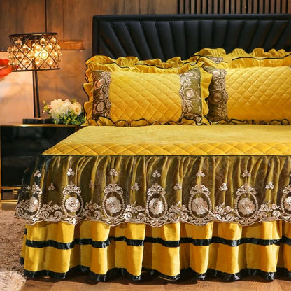DecorBites™ Crystal Velvet Bedspread Set with Super Soft Quilting & Lace Bedskirt