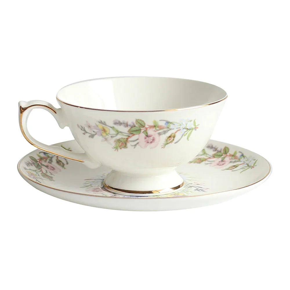 DecorBites™ Bone China Tea Set: Teapot, Teacup, Saucer, Fruit Plate, Tray, Mugs & Tableware