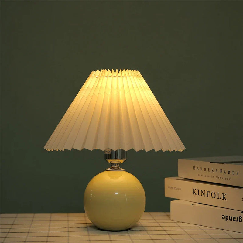 DecorBites™ Japanese Ceramic Table Lamps Living Room Pleated Skirt Lampshade Warm Bedroom Lighting