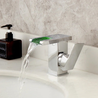 DecorBites™ LED Waterfall Basin Faucet White & Black Mixer Tap Deck Mount Solid Brass