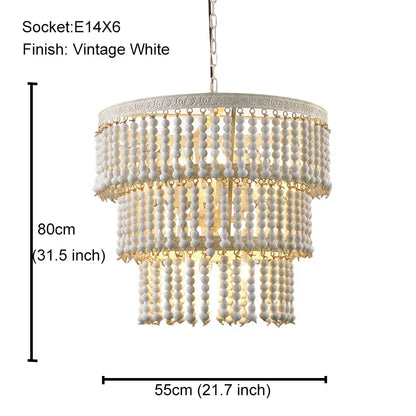 DecorBites™ Black Wood Beaded Pendant Chandelier - Antique Nordic Lighting for Foyer, Dining, Bedroom