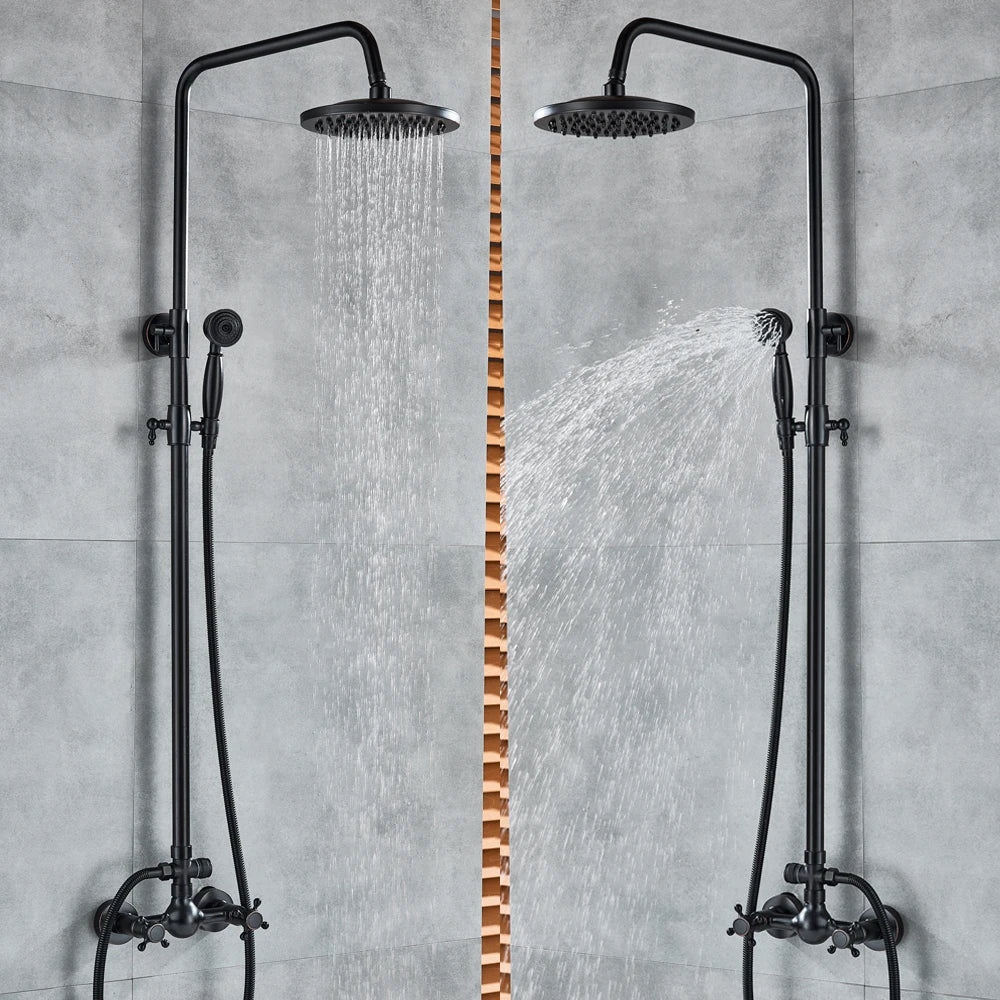DecorBites™ Black Bronze Shower Faucet Set with 8" Rain Shower Head and Hand Shower