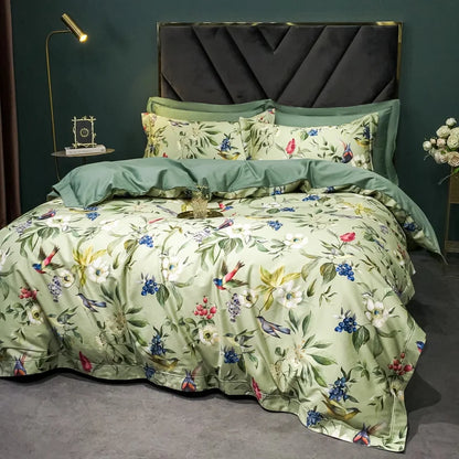 DecorBites™ 1400TC Egyptian Cotton Bird Floral Bedding Set - Luxury 4Pcs
