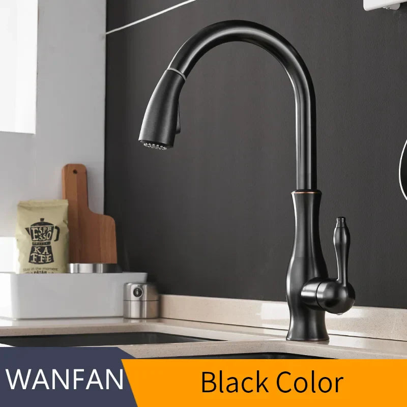 DecorBites™ Gold Kitchen Faucet Single Handle Pull Out Tap Mixer Swivel Water Mixer
