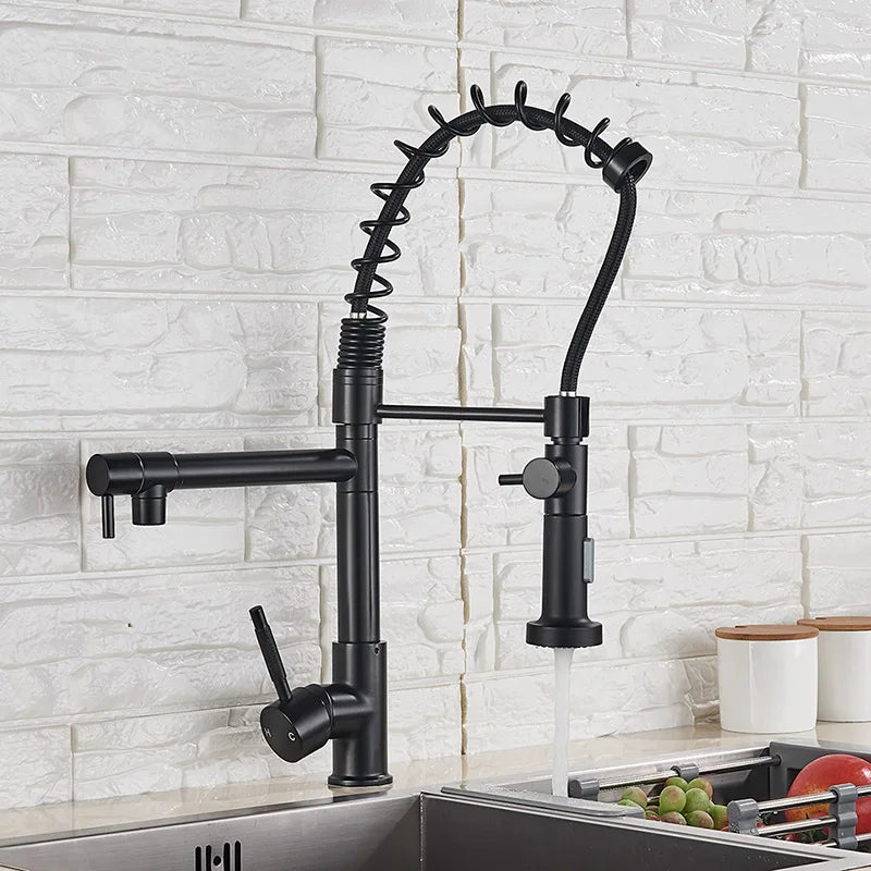 DecorBites™ Brass Kitchen Faucet Spring Swivel Spout Hot Cold Water Mixer Taps