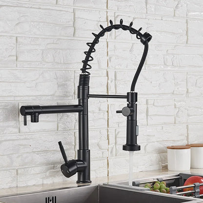DecorBites™ Brass Kitchen Faucet Spring Swivel Spout Hot Cold Water Mixer Taps