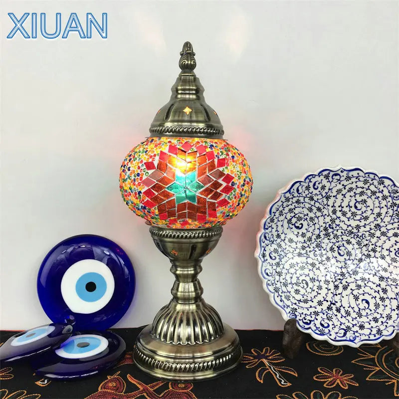 DecorBites™ Colorful Mosaic Table Lamp, Handmade Stained Glass Lampshade