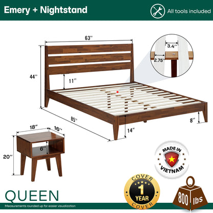 [Buy 1 Get 1] Emery Solid Wood Bed Frame & Nightstand